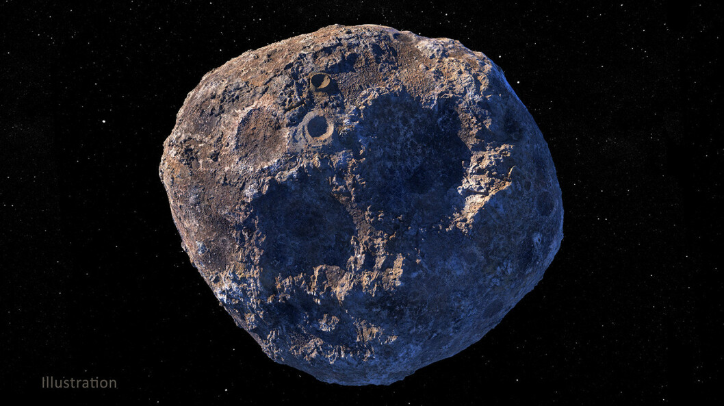 En illustration av den mineralrika asteroiden Psyche som befinner sig mellan Mars och Jupiter. En illustration av asteroiden Psyche som befinner sig mellan Mars och Jupiter.