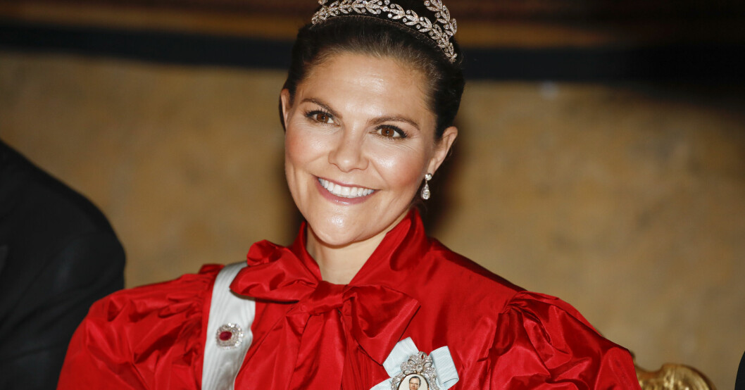 Kronprinsessan Victoria under kungens traditionsenliga middag för Nobelpristagarna på Stockholms slott 2019.Foto: Christine Olsson / TT Kronprinsessan Victoria