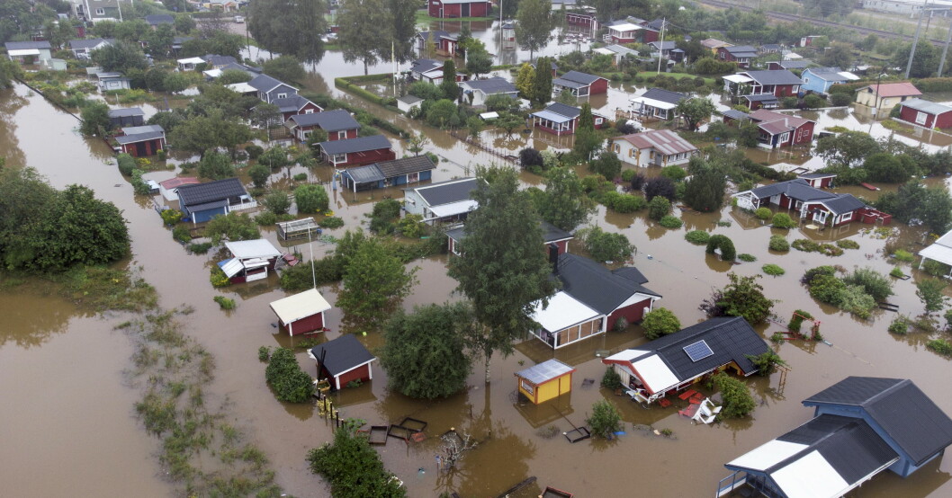 Villaområdet Hemlingby i Gävle, efter nattens kraftiga skyfall i Gävle Översvämmade villakvarter