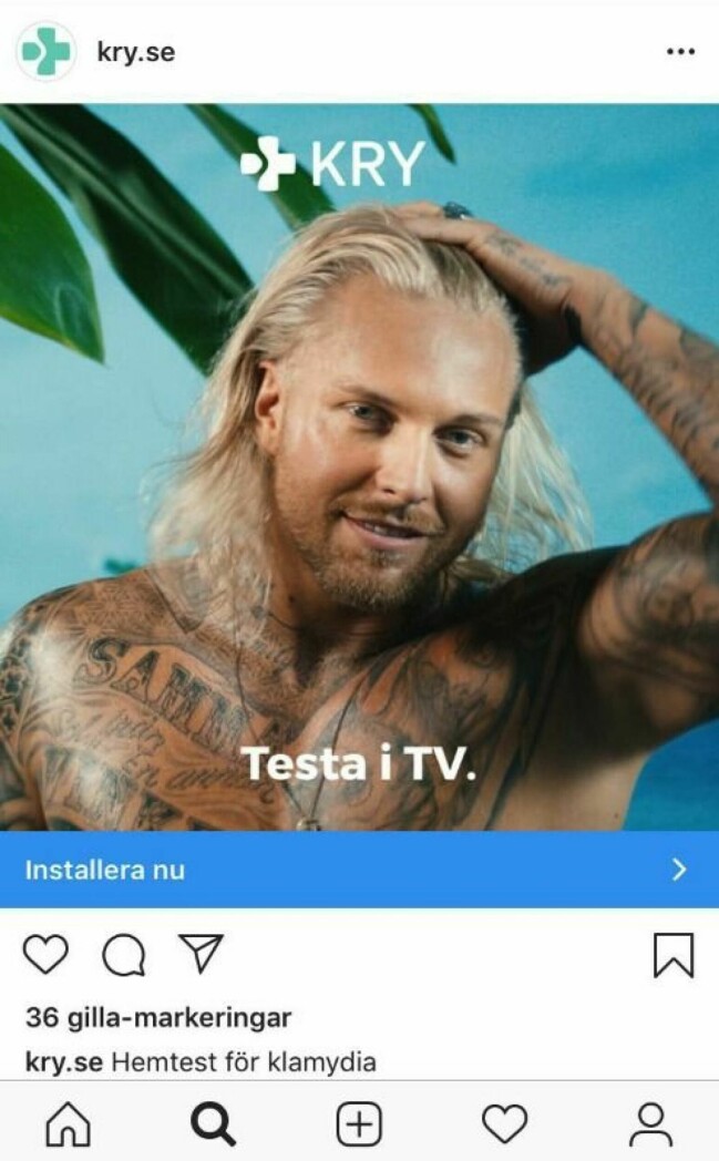 Sebastian Stenberg poserar i en reklam för Kry.
