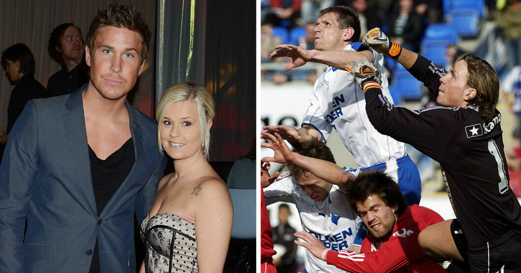 Sebbe med Ensam mamma-söker-Helena Puhakka 2011 och i en match mot IFK Norrköping 2005. <strong>Foto: TT.</strong> Sebastian Karlsson, känd från Bachelorette.