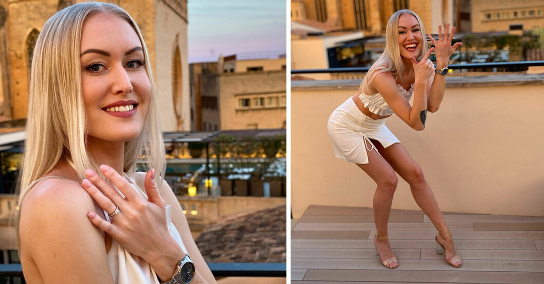 Så här lycklig var Robbans fästmö Simone efter förlovningen i våras.