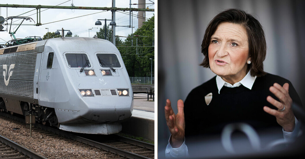 Ett SJ-tåg och Monica Lingegård, vd för SJ.