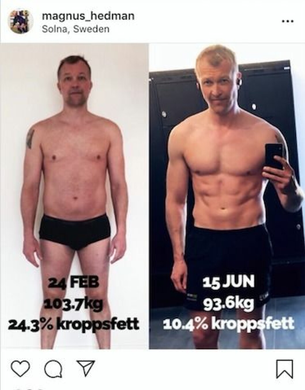 Magnus Hedman visar upp nya superkroppen efter träningen. Magnus Hedmans nya superkropp