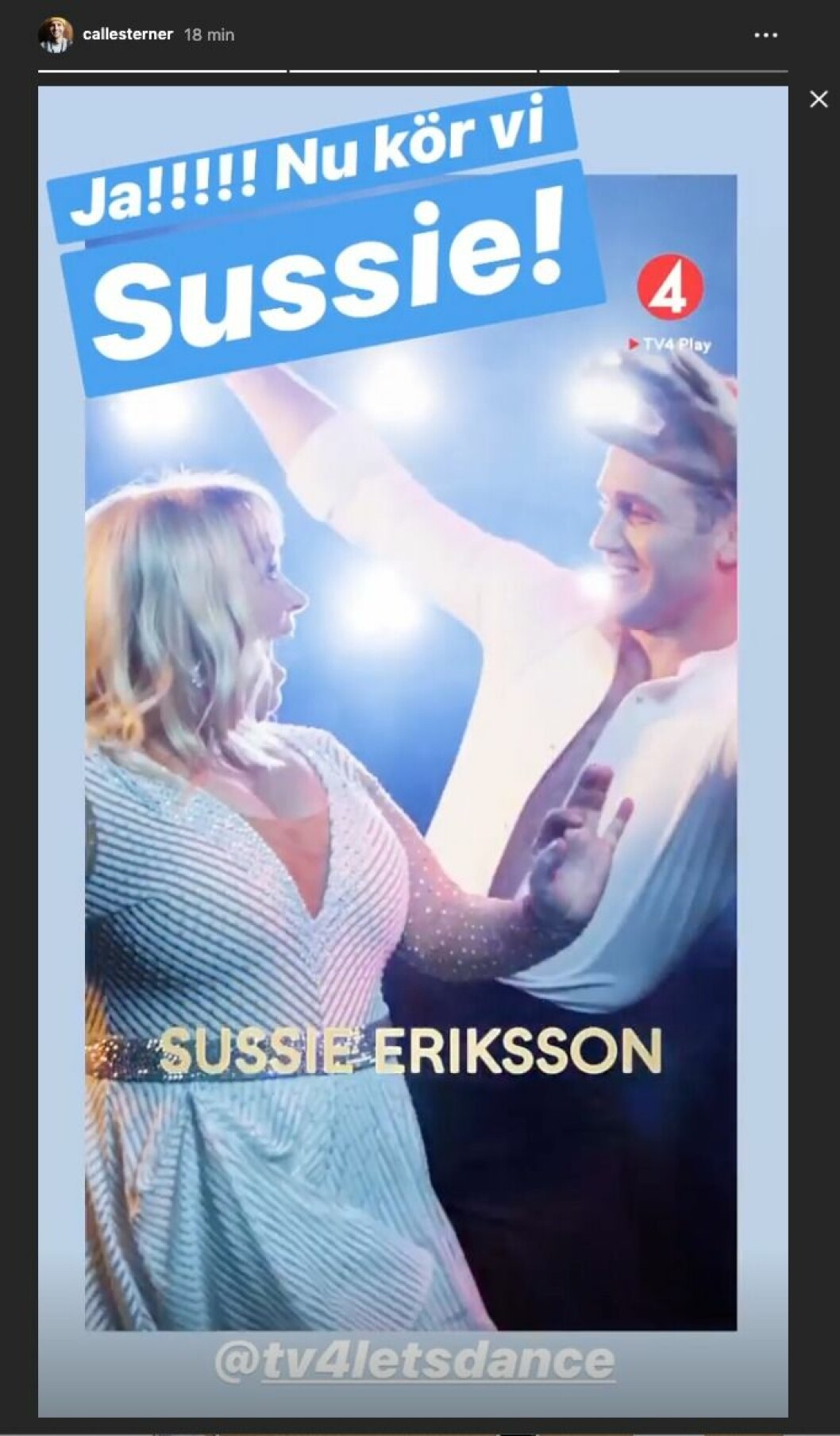 Calle Sterner jublar över att han ska få dansa med Sussie i Let’s dance 2020. Calle Sterner och Sussie Eriksson i Let's dance 2020