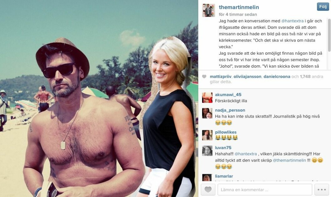 Bilden som Martin påstod ha fått från Hänt Extra. Foto: <a href="https://instagram.com/themartinmelin/" target="_blank" rel="noopener">Martin Melins Instagram.</a> Skärmavbild 2015-03-17 kl. 14.59.13