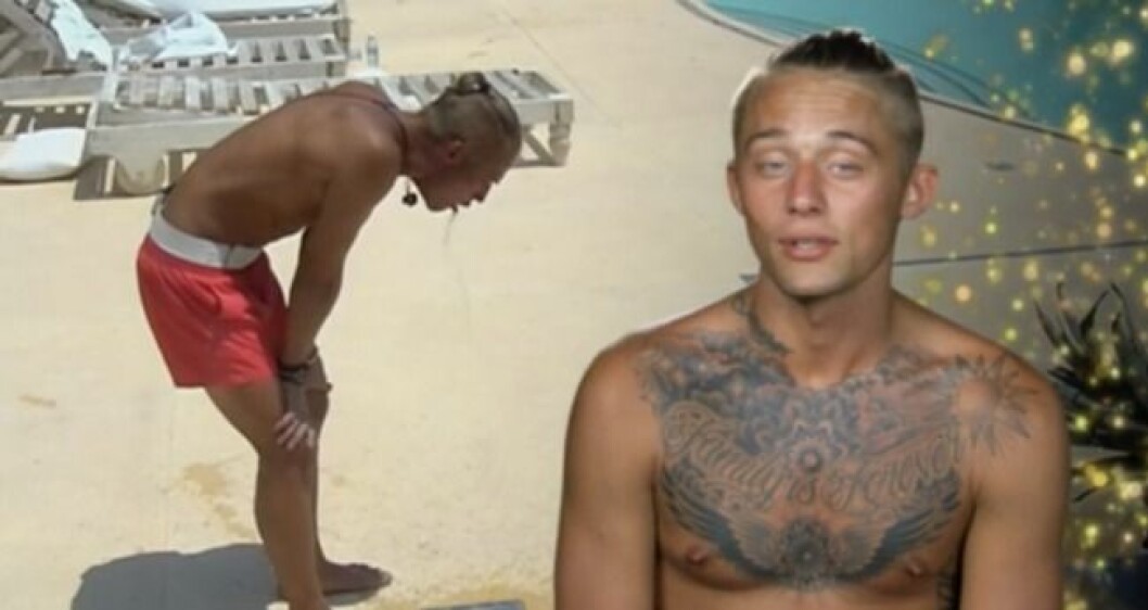 Adrian fick inte behålla maginnehållet efter den snabbrökta ciggen. Foto: TV3 Skärmavbild 2015-09-15 kl. 14.44.16