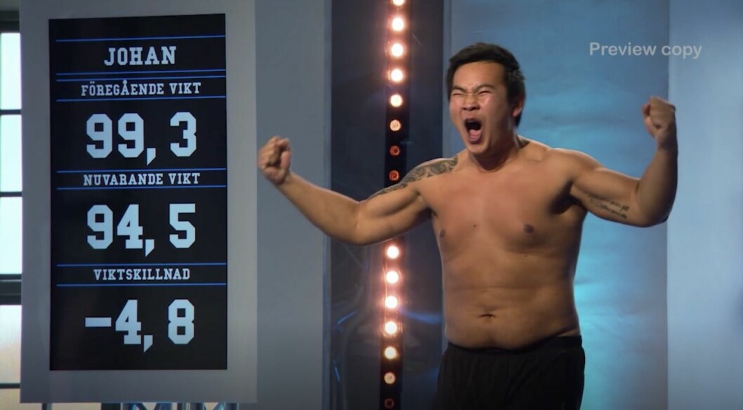 Johan ”Sune” Sundahl i Biggest loser 2019. Johan ”Sune” Sundahl skriker på vågen i biggest loser