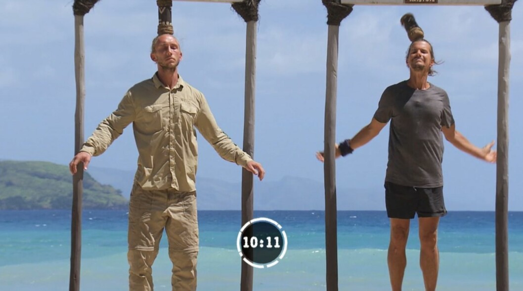 Här syns Kristove (till höger på bilden) tappa sin kloss…. Foto: TV4 Robinson 2020