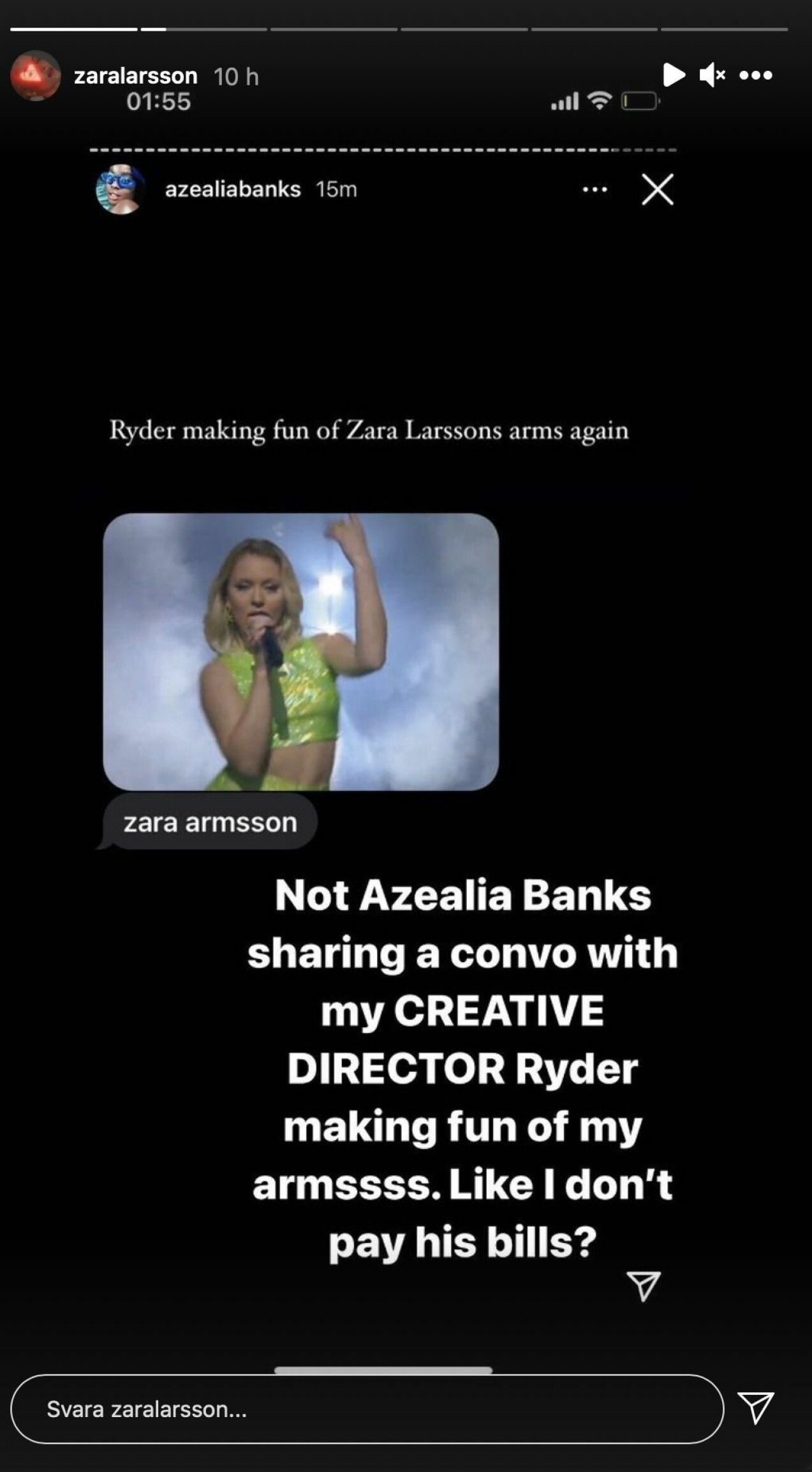 Printscreen från Zara Larssons story.