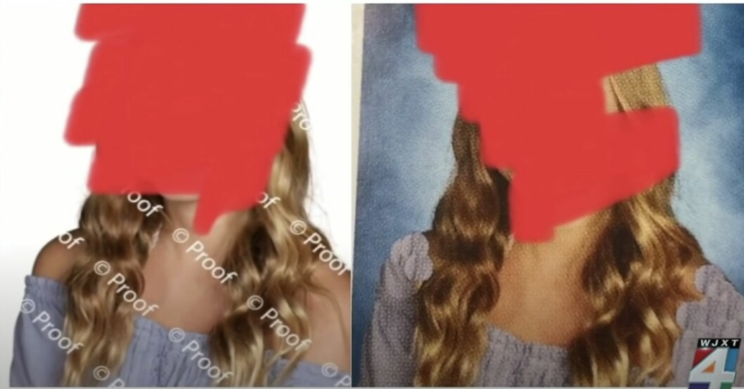 Bilden har retuscherats så att tröjan täcker axlarna. Axlarna har retuscherats