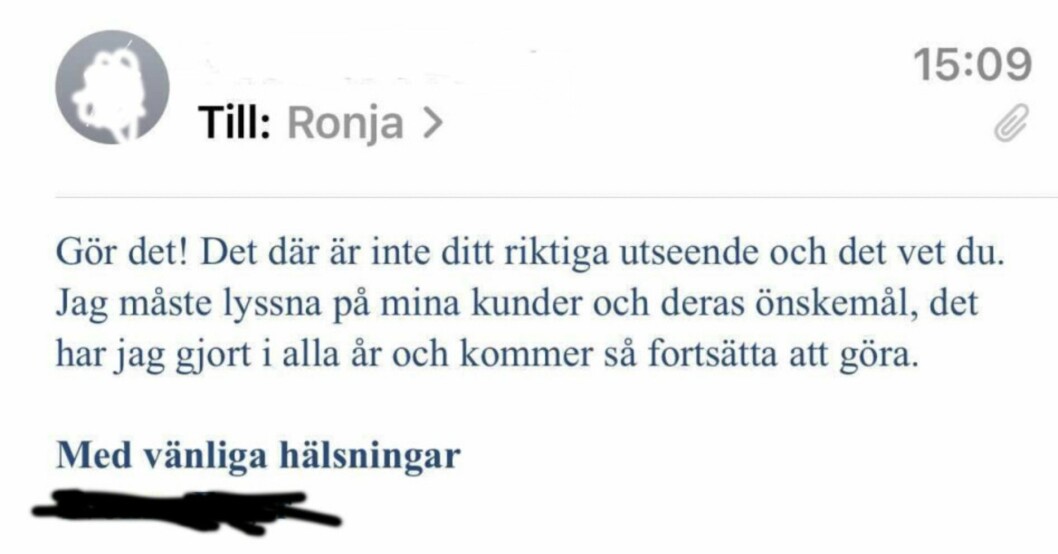 Ronja Jakobsson har efter händelsen anmält städfirman till diskrimineringsombudsmannen. Städfirmans svar