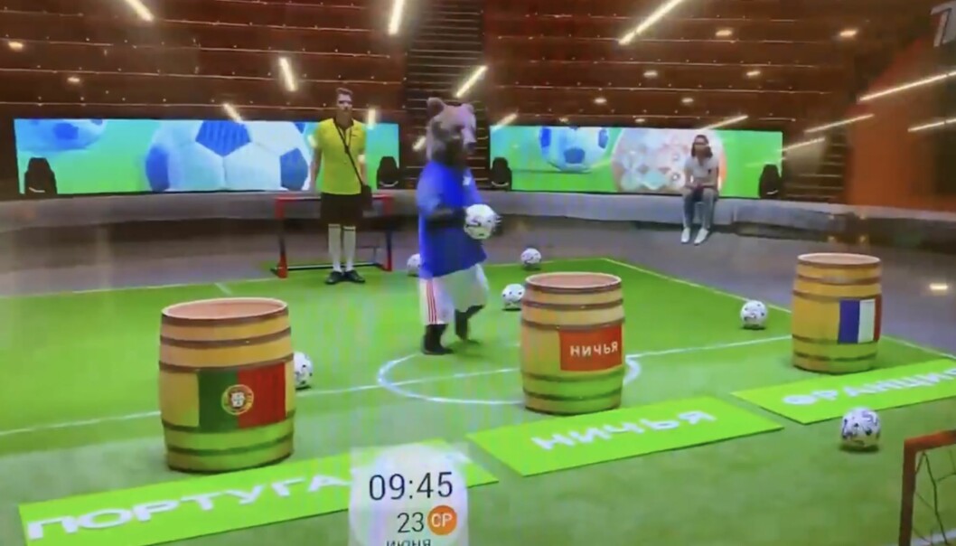 Björnen tvingas gå upprätt i matchställ.