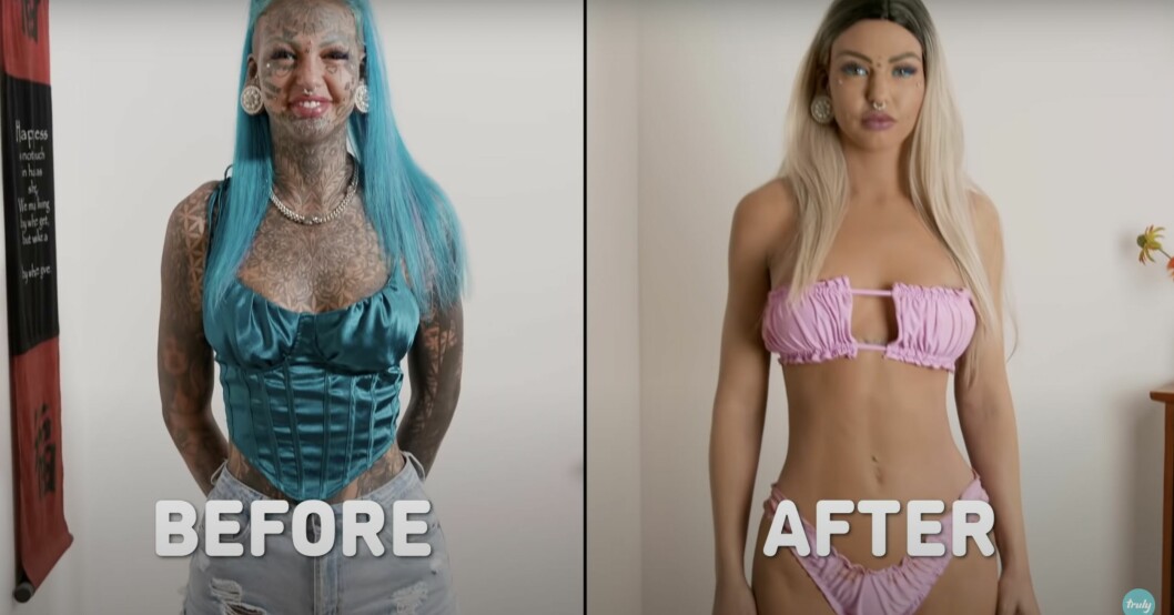 Amber före och efter förvandlingen. Amber