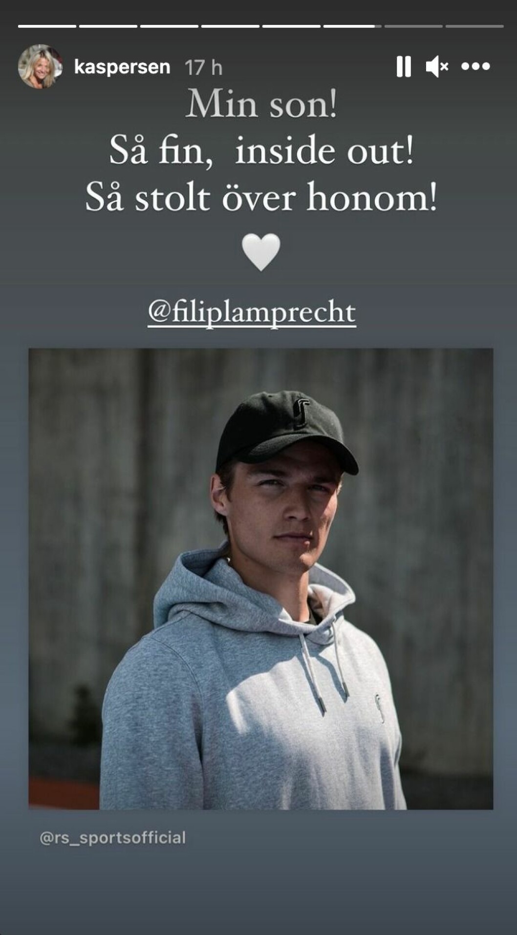 Kristin Kaspersen delar en bild på sonen Filip Lamprecht