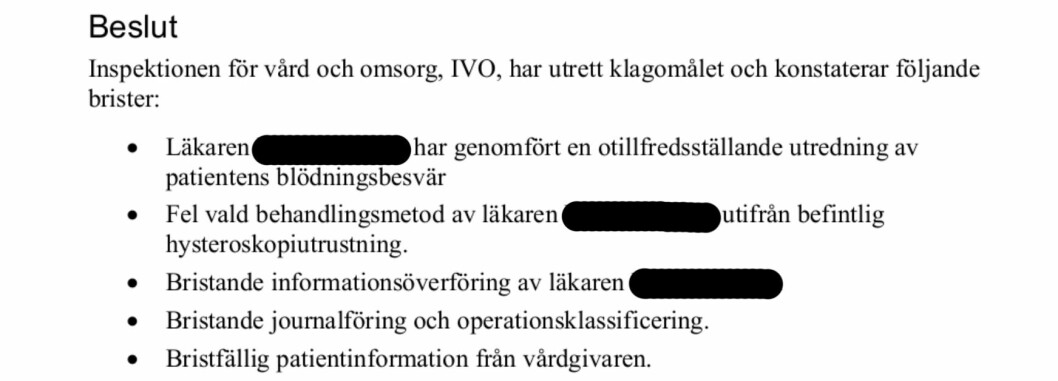 IVO kritiserar läkaren.