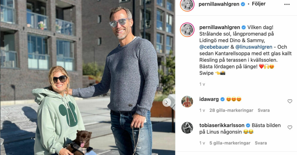 Pernilla och Christian tar gärna promenader med Pernillas hundar. PERNILLA WAHLGREN, CHRISTIAN BAUER