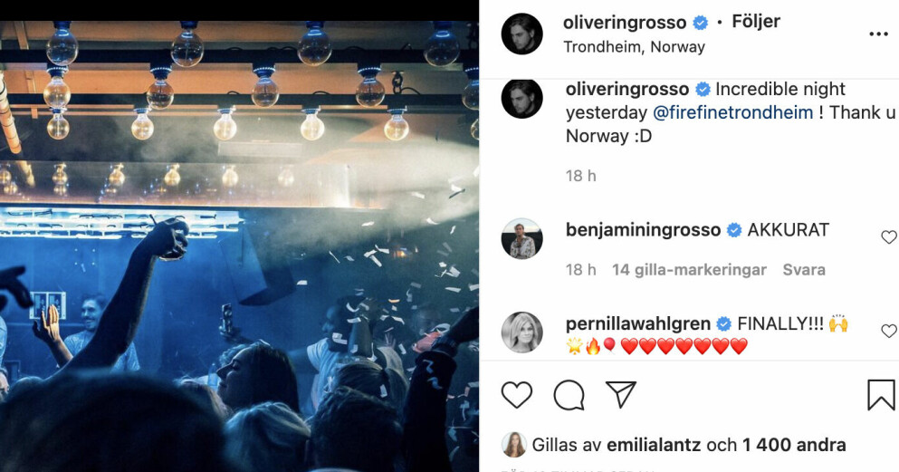 Oliver Ingrossos spelning i Norge.