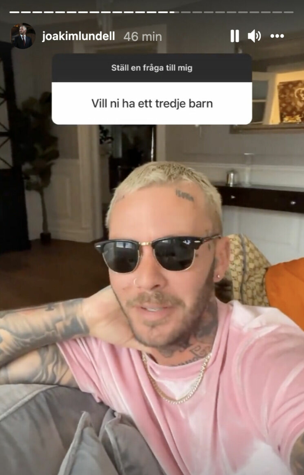 <span class=" italic" data-lab-italic_desktop="italic">Joakim Lundell kan tänka sig fler barn. Dock om flera år. Foto: Joakim Lundell/Instagram</span>