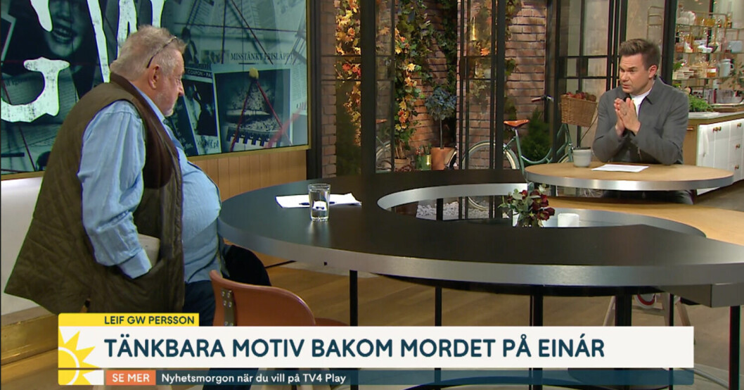 GW berättar om sina teorier för Einárs mördare. LEIF GW PERSSON, ANDERS PIHLBLAD