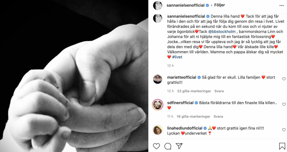 Sanna Nielsen skriver om lyckan över att ha blivit mamma för första gången.