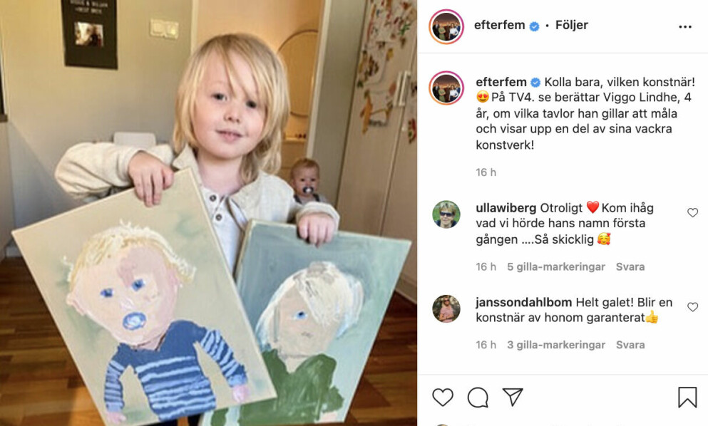 <span class=" italic" data-lab-italic_desktop="italic">Starka reaktioner hos tv-tittarna efter inslaget med 4-årige Viggo i Efter fem. Foto: Instagram</span>