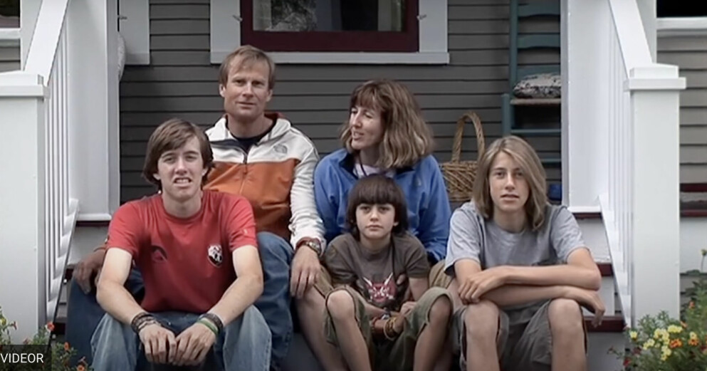 Conrad Anker med frun Jenni och barnen Max, SAm och Isaac. Conrad Anker med familj
