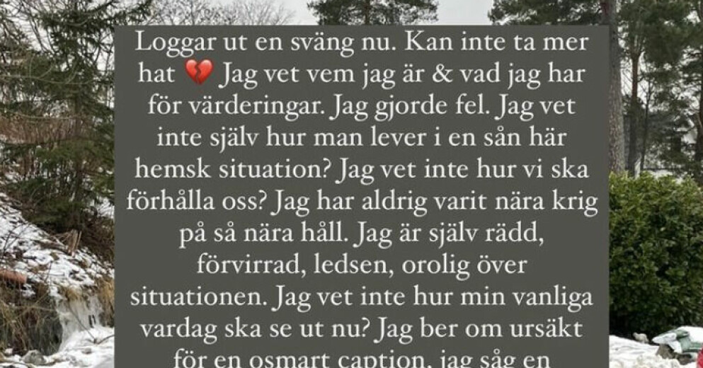 I ett nytt inlägg skriver Sanne Josefson att hon tvingas ta en paus från sociala medier efter allt hat. Sanne Josefson