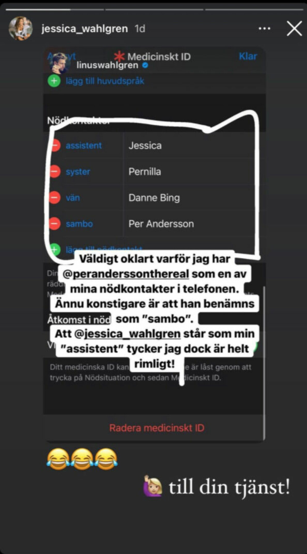 Linus om relationen till Jessica LINUS WAHLGREN, JESSICA WAHLGREN