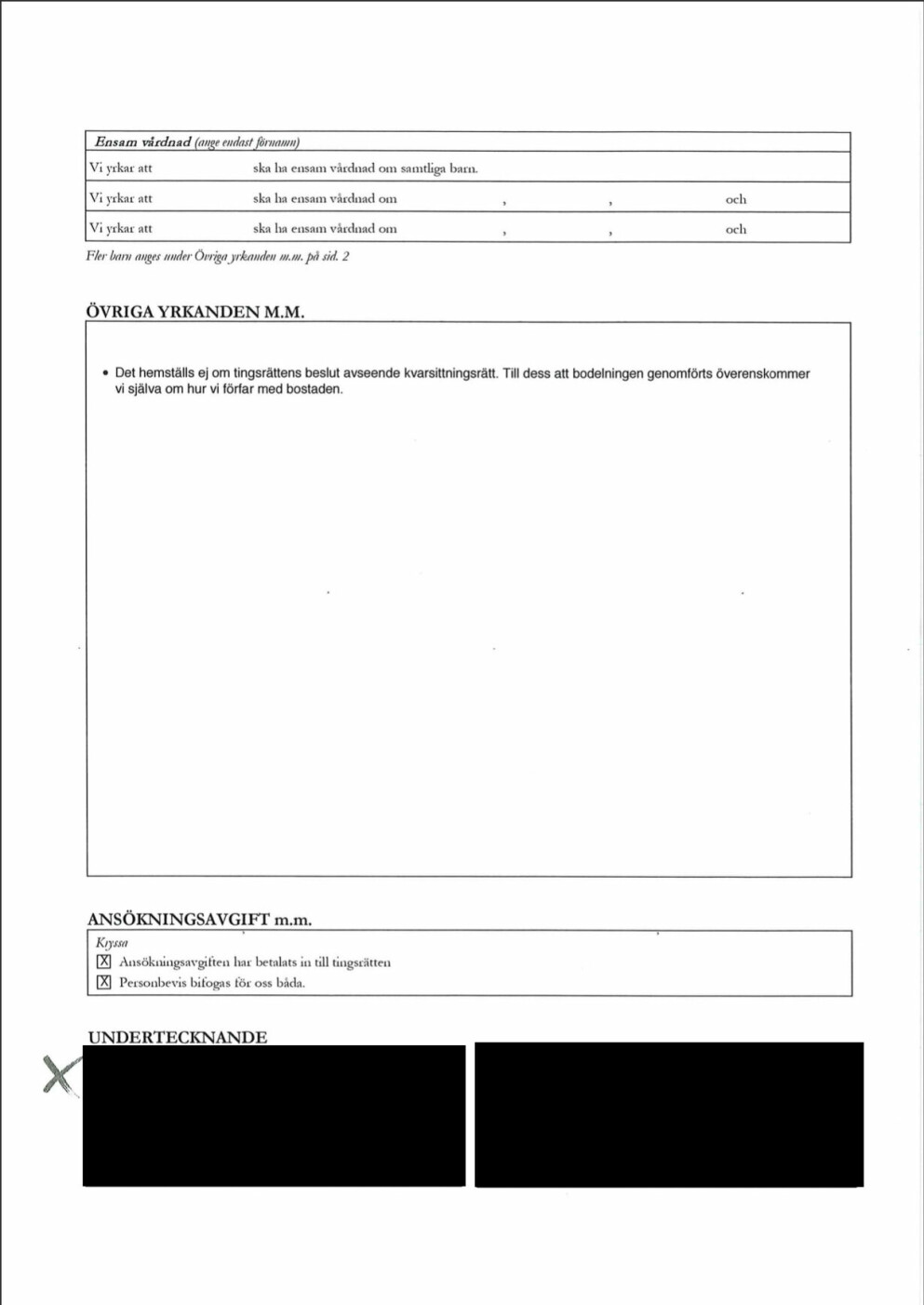 Dokument från Malmös Tingsrätt. Tareq Taylors skilsmässoansökan.