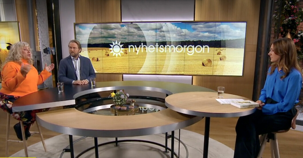 Maria samtalar med gästerna om den nya boken. Stina i Nyhetsmorgon