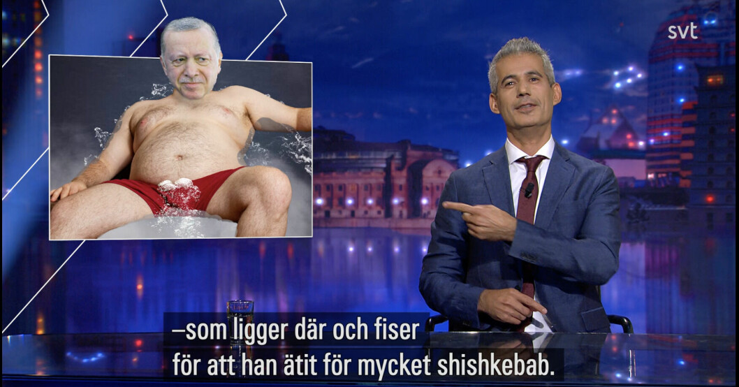 SVT-programmet Svenska nyheter kritiseras hårt i Turkiet efter skämt om Erdogan