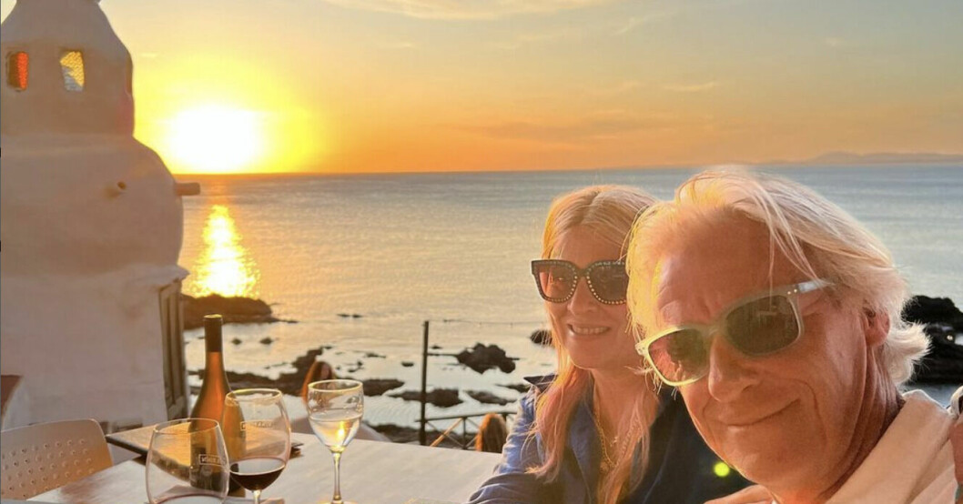 Björn och frun Patricia avnjuter en romantisk middag. ”Fantastisk solnedgång”, skriver de på Instagram.