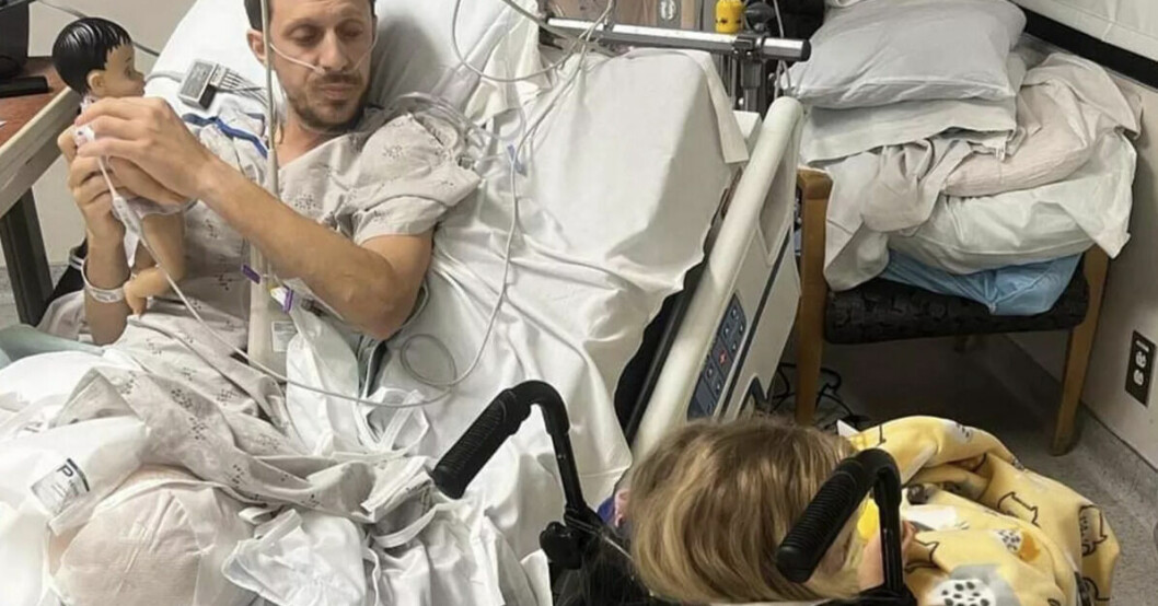 Pappa Dave och Isla som sitter i rullstol. De har varit på sjukhus nu i flera veckor. Pappa Dave och Isla som sitter i rullstol. De har varit på sjukhus nu i flera veckor.