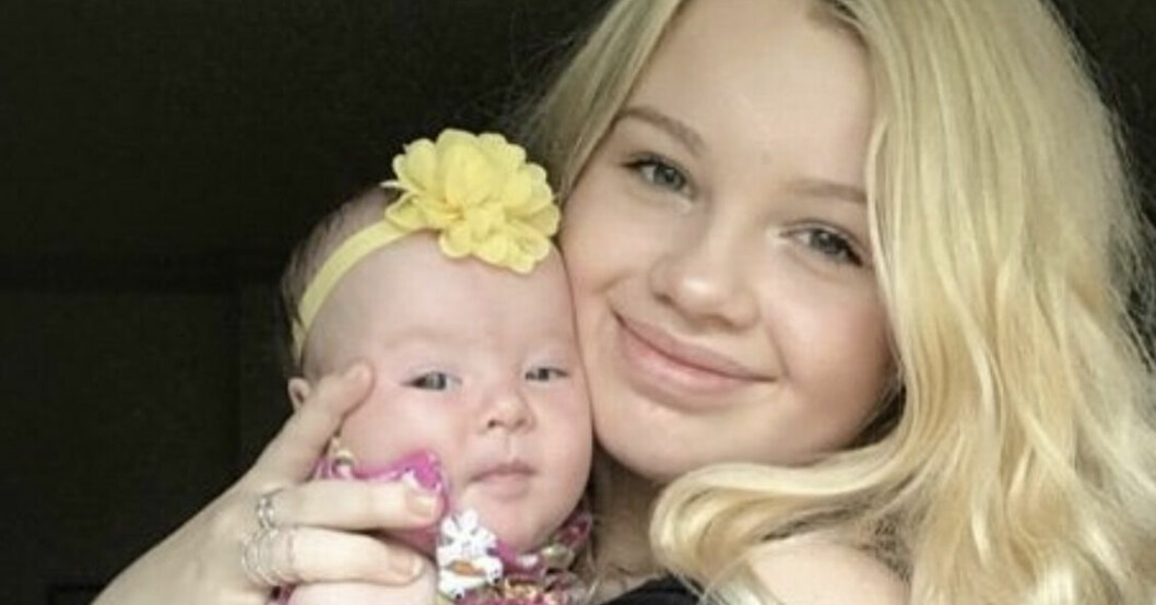 Maddie med dottern kort efter att Everly föddes.
