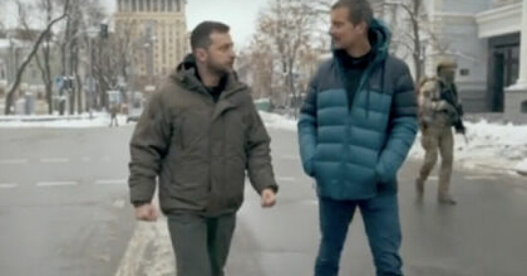 President Zelenskyj tog med Bear Grylls på en promenad på Kievs gator. President Zelenskyj tog med Bear Grylls på en promenad på Kievs gator.