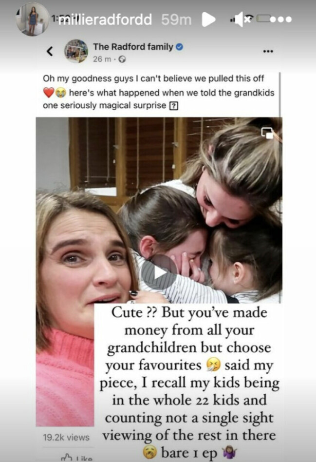 Millies Instagram Story. Hon var inte imponerad över mammans tidigare inlägg.