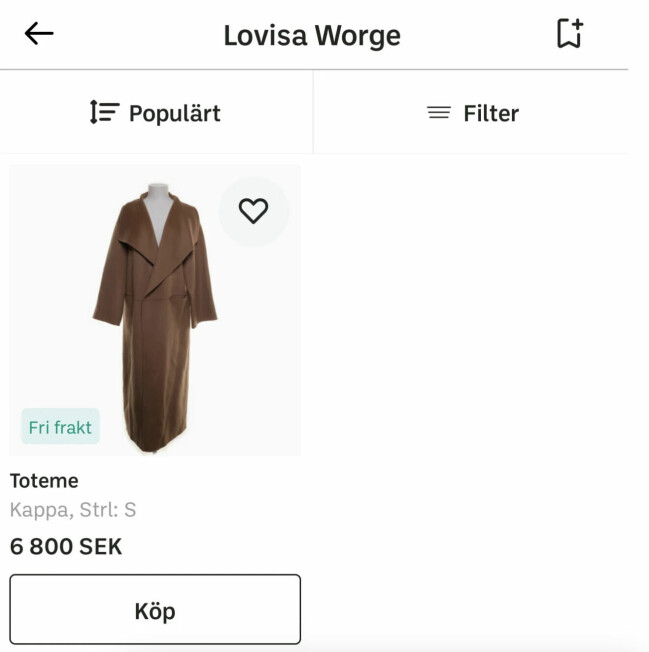 Lovisa Worge har lagt upp kappan till försäljning