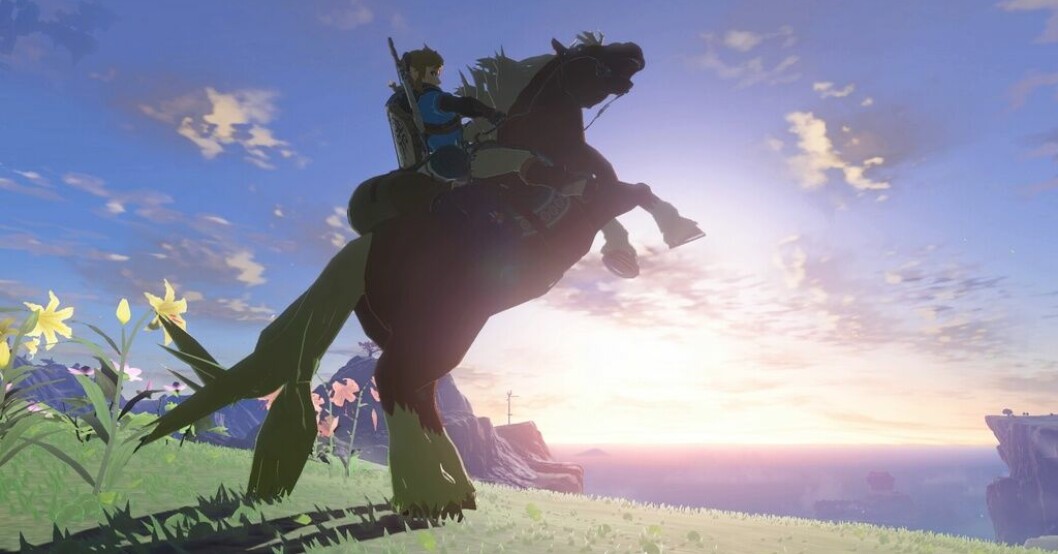 Skärmbild från "The legend of Zelda: Tears of the kingdom". Pressbild. Link mot nya höjder i "Tears of the kingdom"