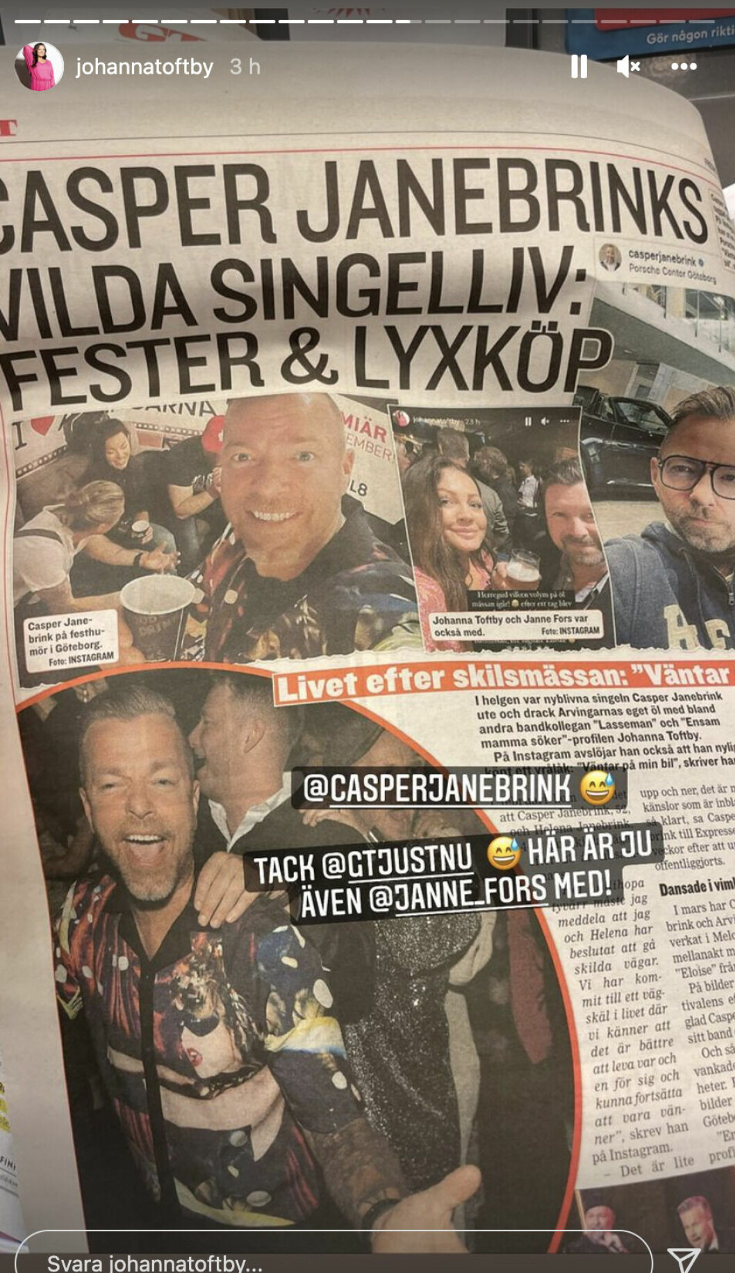 Skärmdump från Johanna Toftbys Instagram. Skärmdump från Johanna Toftbys Instagram.