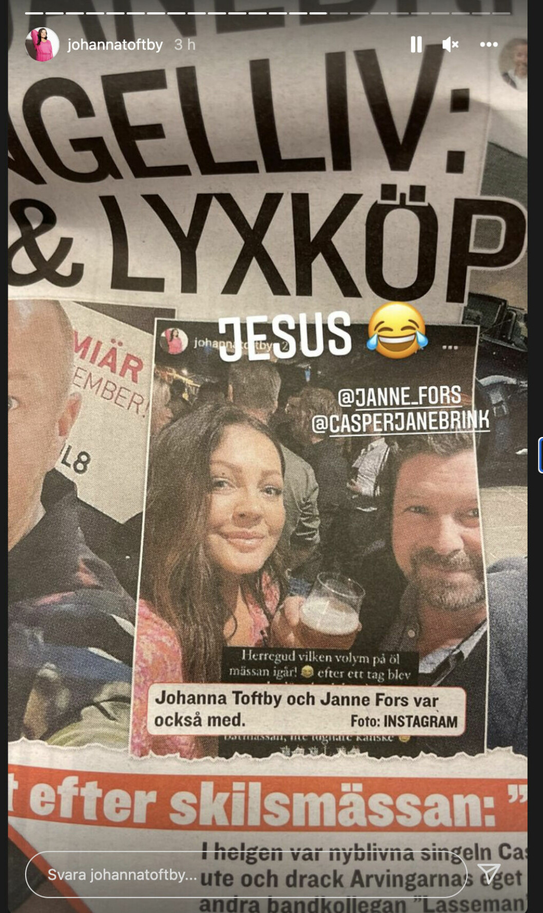 Skärmdump från Johanna Toftbys Instagram. Skärmdump från Johanna Toftbys Instagram.