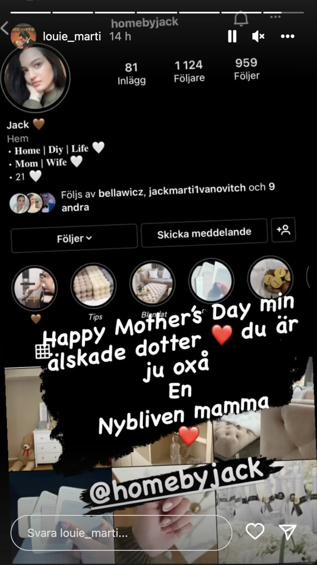Skärmdump från Louie Martis Instagram story. Skärmdump från Louie Martis Instagram story.