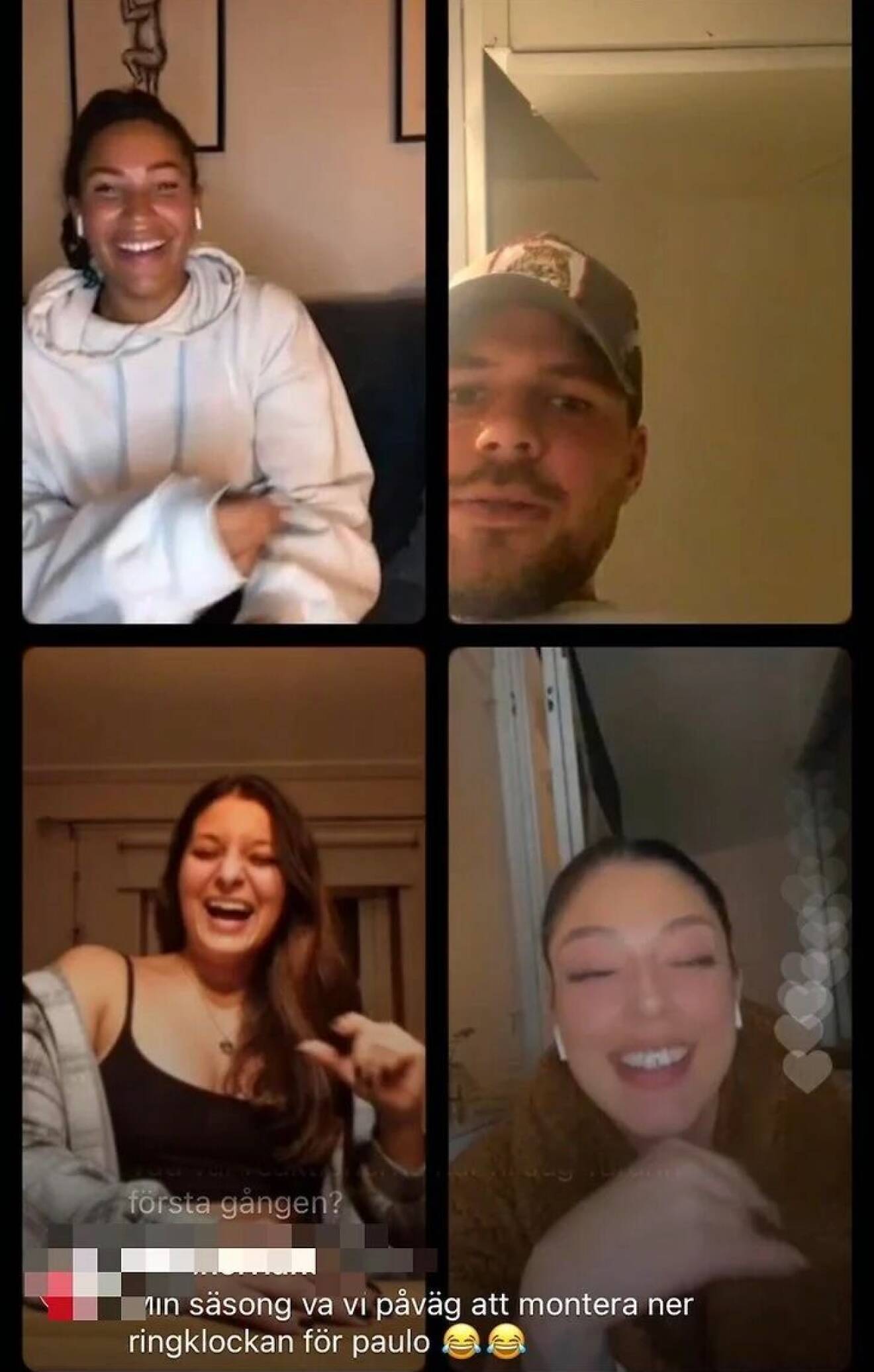 Skärmdump från veckans Instagram-live med Keshia, Alexander, Helené och Izabella.