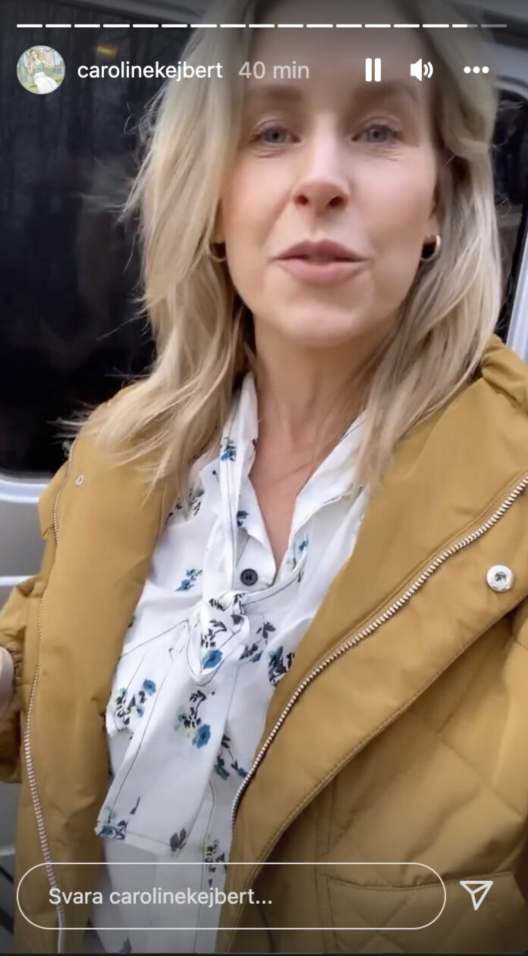 Skärmdump på Caroline Kejberts Instagram story där hon berättar att hon anlänt till Stockholm och att det ser ut att bli en fin dag. Skärmdump på Caroline Kejberts Instagram story där hon berättar om äventyren i huvudstaden.