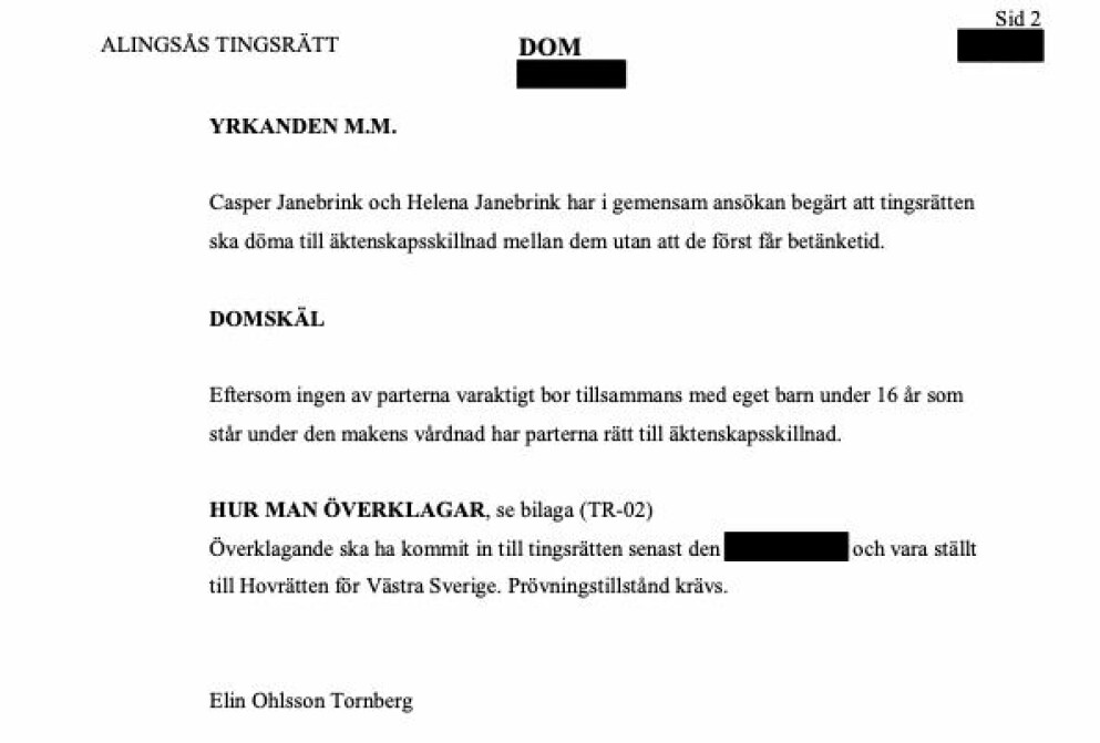<span class=" bold" data-lab-bold_desktop="bold">Casper Janebrink och Helena Janebrinks gemensamma skilsmässoansökan – sida 2.</span>