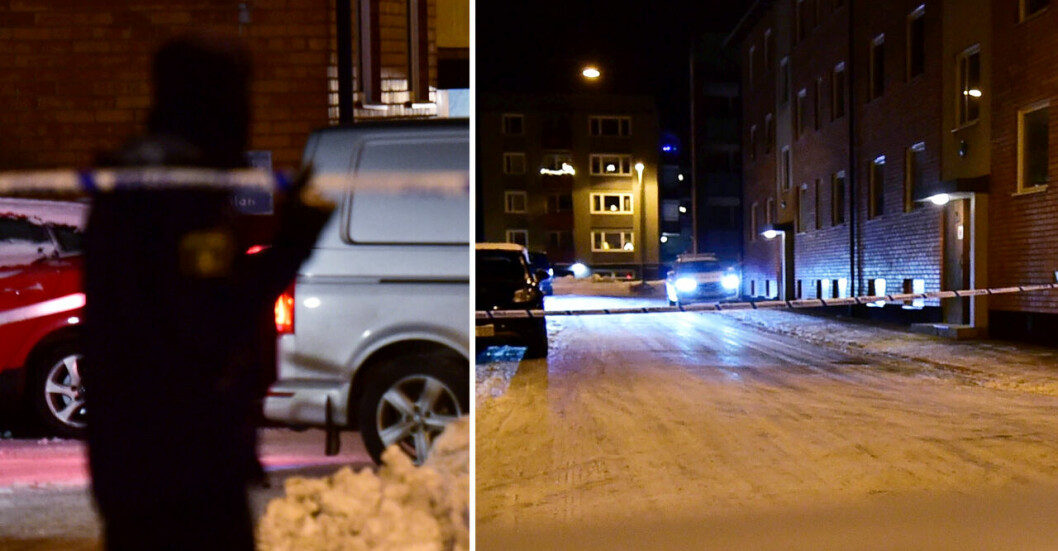 Polisen arbetar i Tranås efter skjutningen under natten.