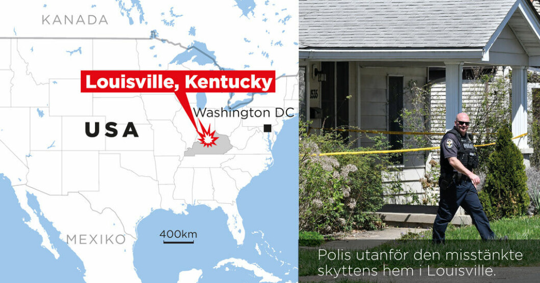 Skjutningen skedde i Louisville i den amerikanska delstaten Kentucky. Sex döda i bankskjutning i Kentucky