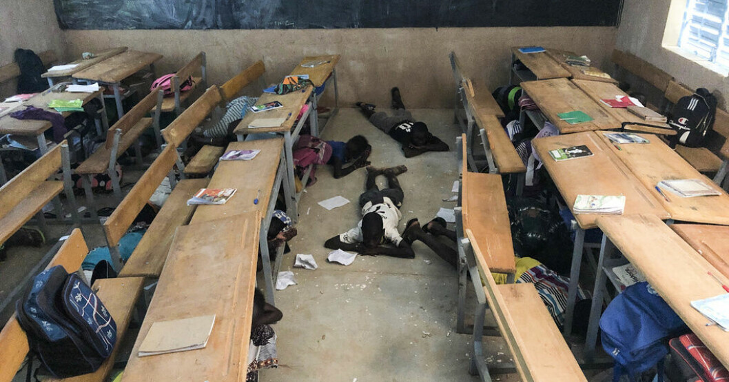 Skolbarn i byn Dori i Burkina Faso under en säkerhetsövning. Arkivbild. FN varnar: Barn i Sahel i "extrem fara"