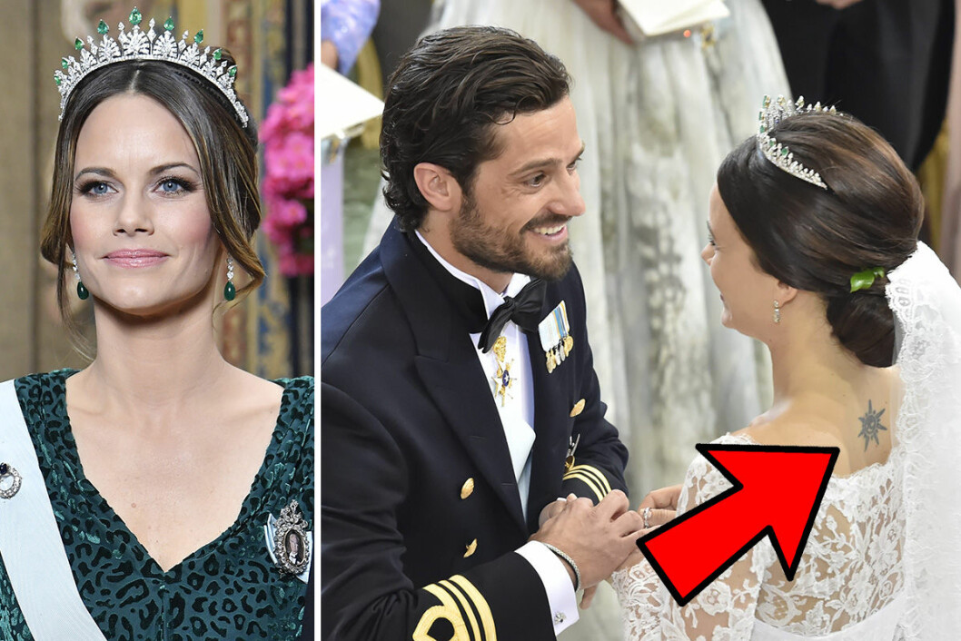 Prinsessan Sofias tatuering syns på ryggen. <strong>Foto: TT.</strong> Prinsessan Sofias tatuering.