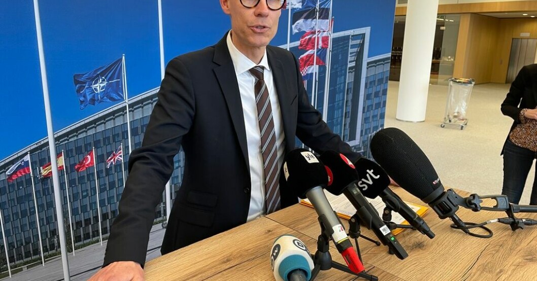 Statssekreterare Oscar Stenström träffar pressen efter Natomötet med Turkiet i Bryssel. Sverige och Nato: Framsteg – men inget genombrott